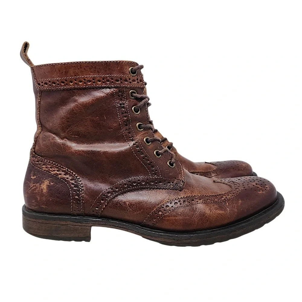 Aston Grey Wingtip Combat Boots 9 Mens Brown Leather Oxford Zip Up Distressed
